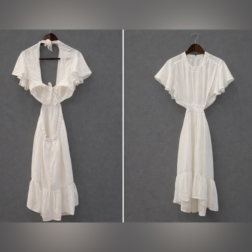 NWT Sabina Musayev Ivory Side & Back Cut Out Midi Dress Size Large - Picture 7 of 14